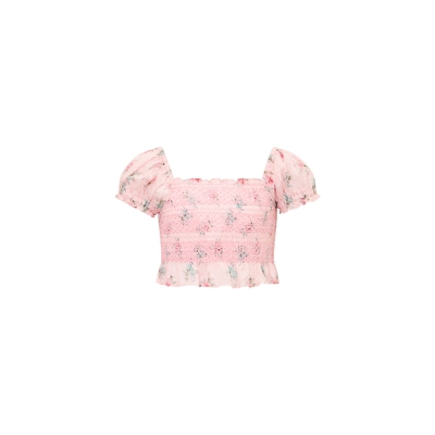 LoveShackFancy夏季新品粉色上装碎花方领甜美风短款T恤REVOLVE