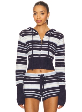 Dairy Boy SURFSIDE STRIPED 连帽衫 藏青色 运动复古风REVOLVE小