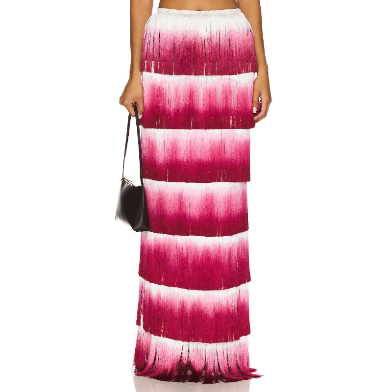 [冬季新品]PatBO Fringe Maxi Skirt 酒红色REVOLVE小众新款