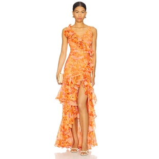 PatBO Myosotis Flutter Gown 橙色REVOLVE小众新款