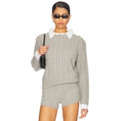 REVOLVE春季 LIONESS绞花针织衫 圆领宽松叠穿浅灰色老钱羊毛衫