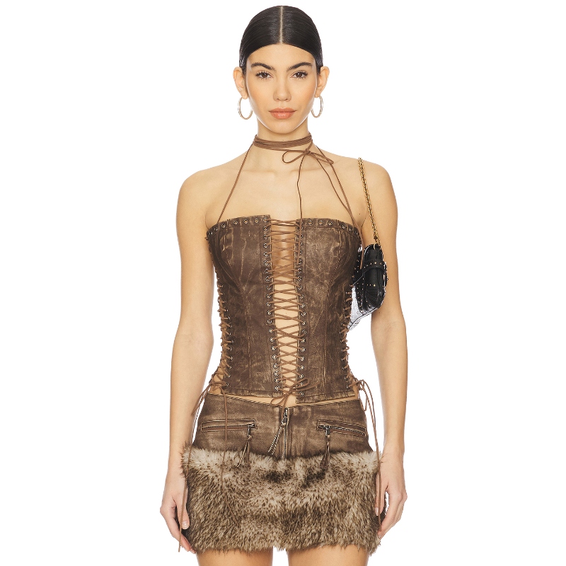 Jaded London ODILE 紧身衣 棕色 Y2K辣妹风00’sREVOLVE小众新款