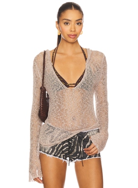 [春季新品]Jaded London 棕色镂空针织长袖罩衫度假辣妹风REVOLVE