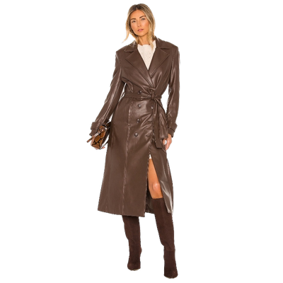 Bardot 棕色长款风衣美拉德复古风皮衣外套REVOLVE时尚小众新款