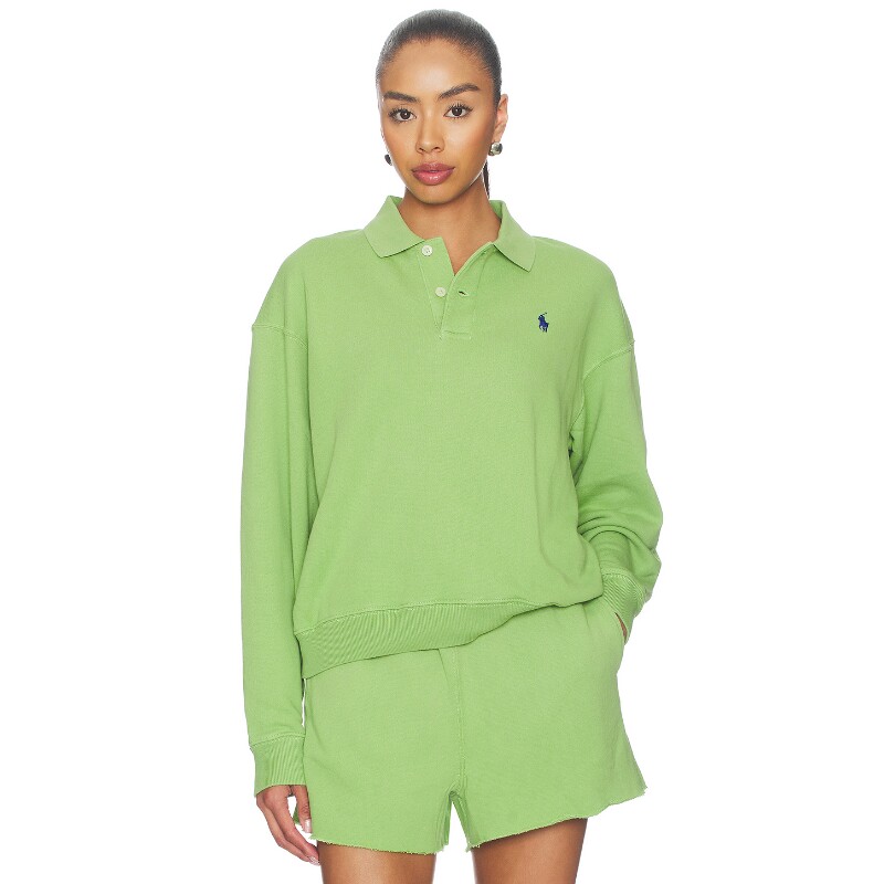 [夏季新品]Polo Ralph Lauren绿色毛衣翻领纽扣休闲上装REVOLVE