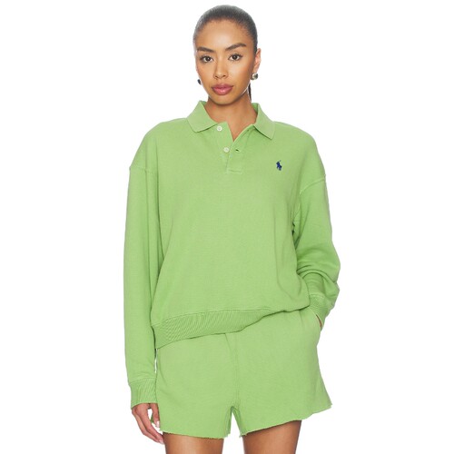[秋冬新品]Polo Ralph Lauren绿色毛衣翻领纽扣休闲上装REVOLVE