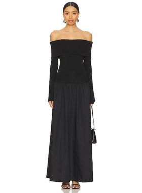 ALL THE WAYS 露肩裙子黑色长款性感修身连衣裙 REVOLVE小众新款