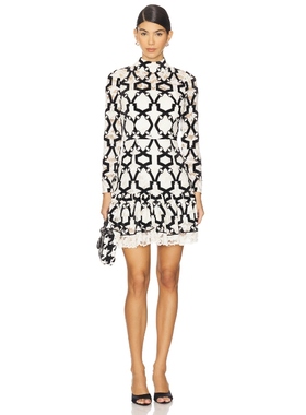 MILLY Willa Velvet Flock Lace Mock Neck Dress 黑色、白色REVO