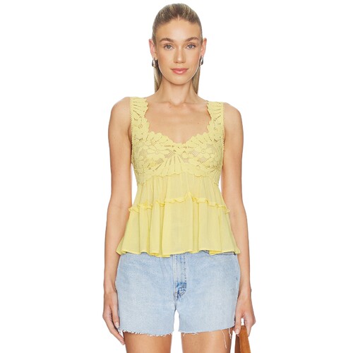 Free People 波西米亚风复古T恤蕾丝花朵拼接露背背心吊带revolve