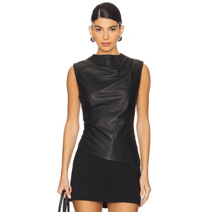 AEXAE Leather Ruched Top 黑色REVOLVE小众新款
