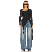 长袖 上衣 黑色不规则流苏设计感内搭上装 AFRM REVOLVE小众新款