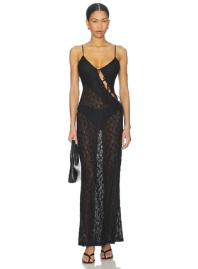 LIONESS ABOUT A GIRL MAXI 裙子 黑色 性感风REVOLVE小众新款