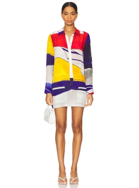 Muma World 丝质衬衫式连衣裙女夏 白色REVOLVE小众新款