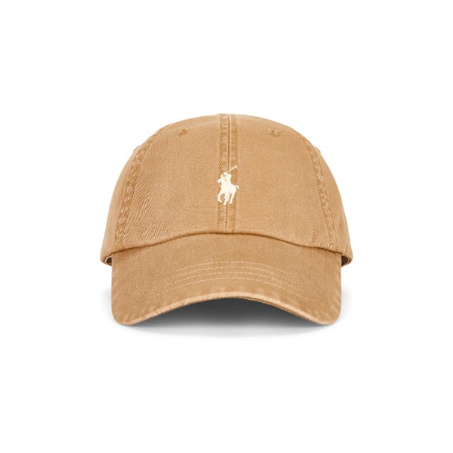 Polo Ralph Lauren浅卡其水洗斜纹小马刺绣复古风棒球帽REVOLVE