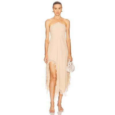 Tularosa 挂脖裙子米色度假风雪纺蕾丝饰边连衣裙REVOLVE小众新款