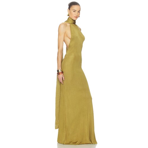 Helsa 挂脖露背性感连衣裙金属金色老钱风长裙REVOLVE小众新款