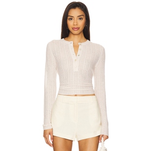 Vince Waffle Knit Henley Top 奶油色y2k辣妹风长袖上衣REVOLVE