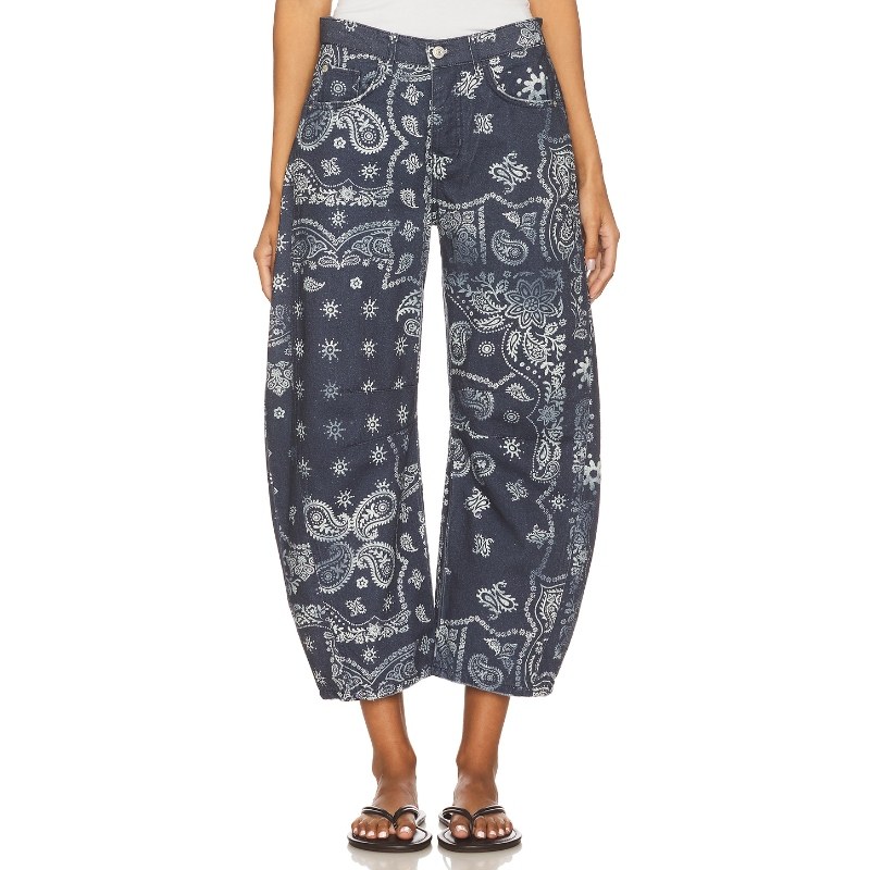 [海外直邮]Free People 印花筒形牛仔裤蓝色弯刀裤REVOLVE新款