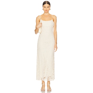 米色REVOLVE小众新款 钩针中长连衣裙女 ADONI Bardot