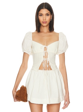 For Love & Lemons 方领系带上衣白色短款短袖上装REVOLVE