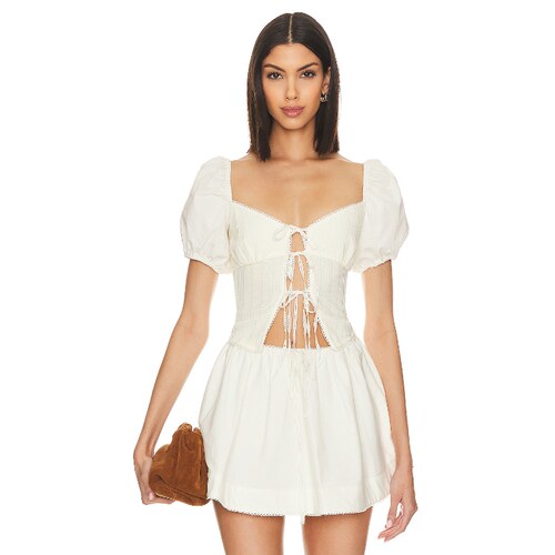 For Love & Lemons 方领系带上衣白色短款短袖上衣REVOLVE