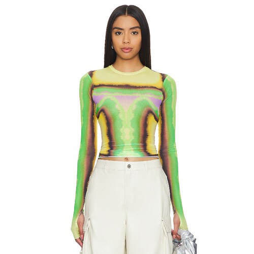 AFRM 网纱修身圆领打底衫内搭长袖上衣扎染T恤防晒罩衫REVOLVE