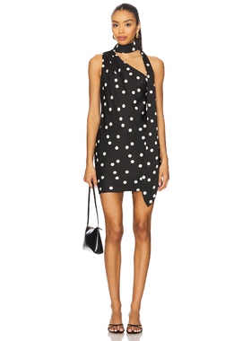 [春季新品]Line & Dot Gloss Scarf Mini Dress 黑色REVOLVE小众