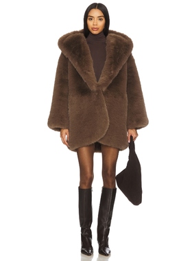 GIUSEPPE DI MORABITO 环保皮草大衣棕黄色老钱风保暖外套REVOLVE