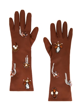 Ulla Johnson Laetitia Embellished Leather Gloves 棕色REVOLVE