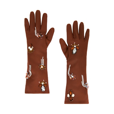 Ulla Johnson Laetitia Embellished Leather Gloves 棕色REVOLVE