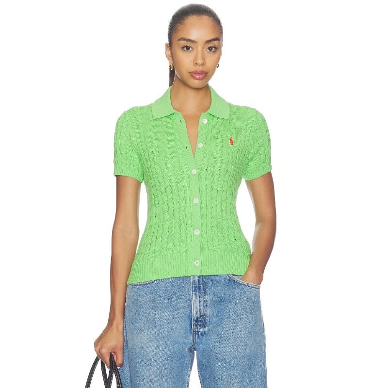 Polo Ralph Lauren早秋新品绿色上装翻领通勤风针织衫REVOLVE