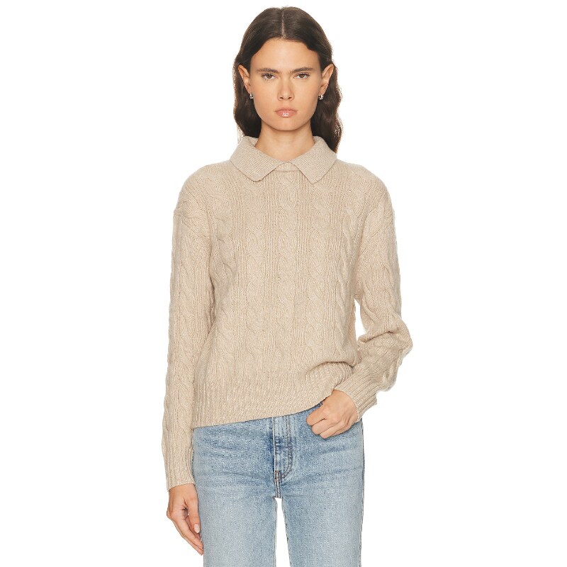 [冬季新品]Polo Ralph Lauren复古学院感米色翻领毛衣REVOLVE