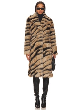 Unreal Fur 环保皮草虎纹长款保暖大衣毛毛外套REVOLVE冬季新款