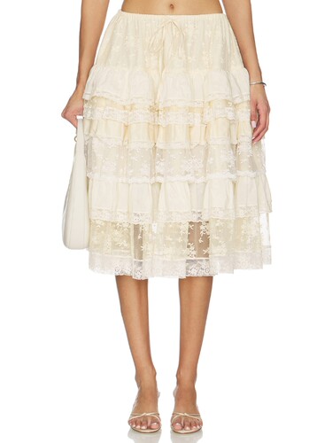 Yuhan Wang TIERED LACE RUFFLE 半身裙 revolve小众新款