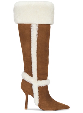 RAYE 长筒靴子棕黄色复古美拉德保暖高跟鞋棉靴REVOLVE小众新款