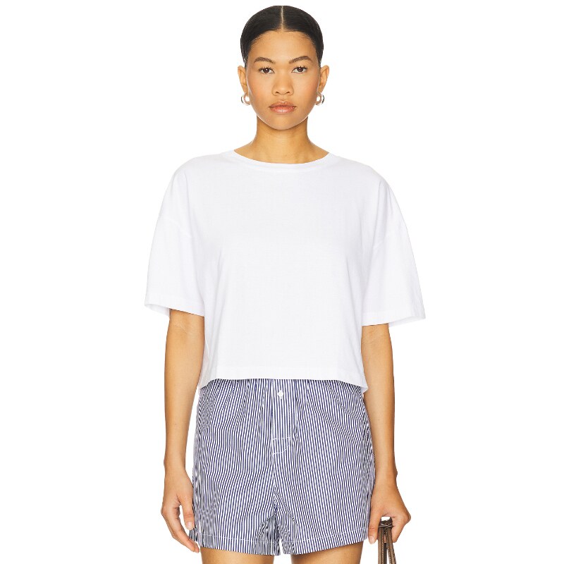 L'AGENCE Daria Oversized Crop Tee 白色REVOLVE小众