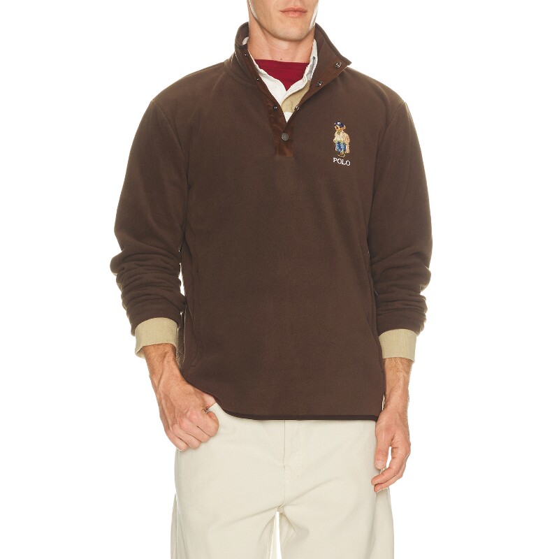 Polo Ralph Lauren深棕色卫衣半开襟按扣立领早秋新品REVOLVE