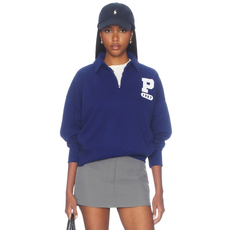 Polo Ralph Lauren蓝色上衣印花半拉链短款简约风毛衣REVOLVE
