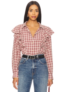 LNA DRU 前身褶皱饰衬衫 红色 y2k辣妹风REVOLVE小众新款