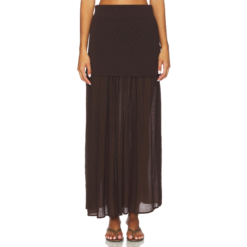 [冬季新品]Line & Dot Rhone Mix-media Skirt 棕色REVOLVE小众