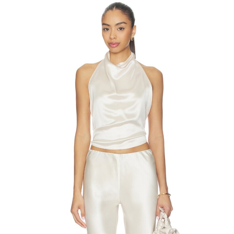 Nonchalant Label白色上装挂脖缎面优雅风吊带新品REVOLVE