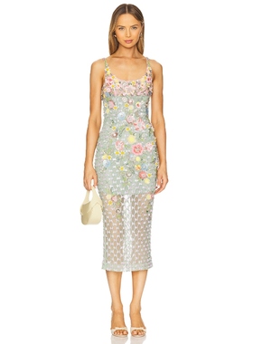 LA FUORI AURORA 中长款连衣裙女夏 绿色REVOLVE小众新款