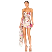 新品 花三三同款 印花飘带抹胸连衣裙短裙REVOLVE时尚 May Katie