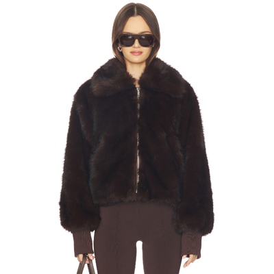 BY.DYLN REESE FAUX FUR 夹克 巧克力色 美式休闲revolve小众新款