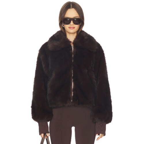 BY.DYLN REESE FAUX FUR 夹克 巧克力色 美式休闲revolve小众新款