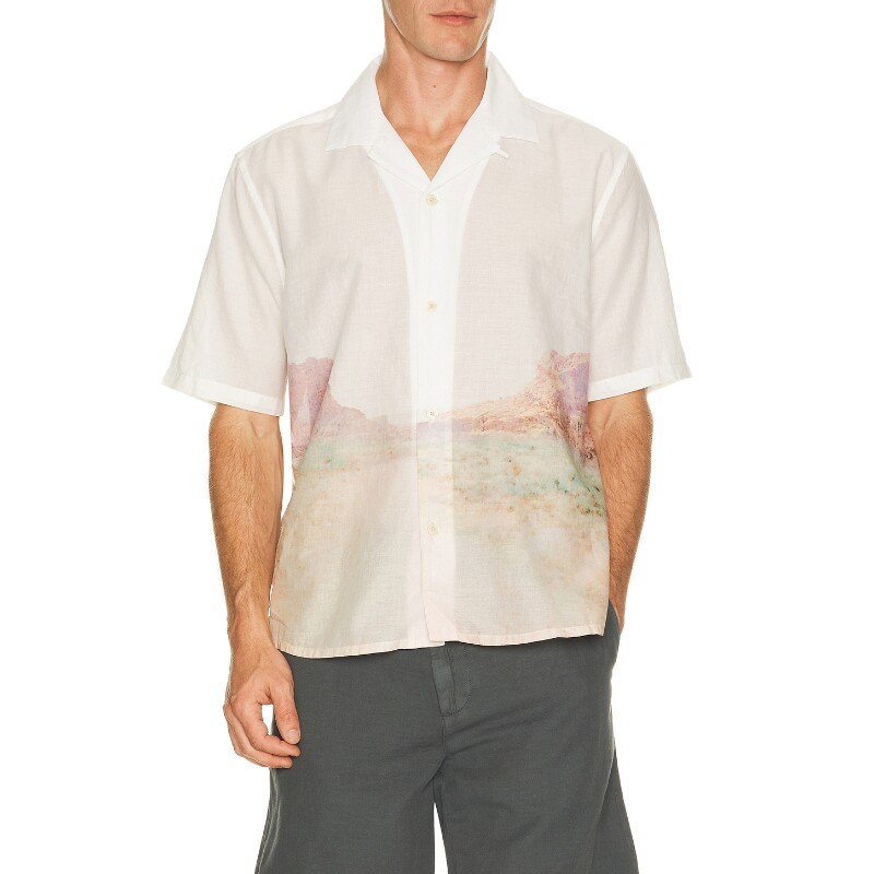 ALLSAINTS白色上装印花古巴领复古风短袖衬衫早秋新品REVOLVE