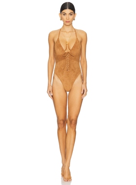 Frankies Bikinis BARREL 一件式泳衣棕黄色辣妹风REVOLVE