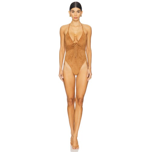 Frankies Bikinis BARREL 一件式泳衣棕黄色辣妹风REVOLVE