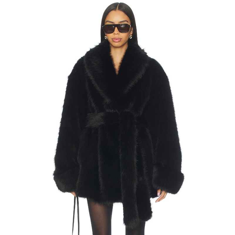 Lovers and Friends Margot Faux Fur Coat Black 美式休闲风REVO