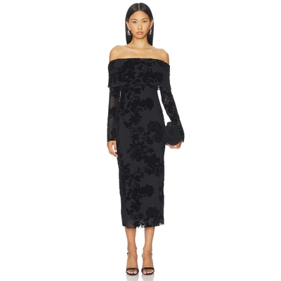 AFRM CORNELIA FLOCKED MESH 裙子 黑色REVOLVE小众新款